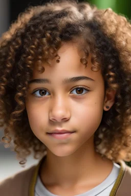 Mixed teen with brown curly hair a line up and a fade and light brown eyes