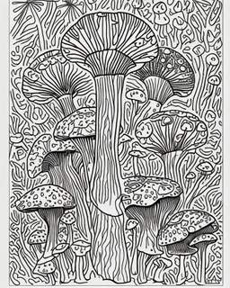 coloring book page, Generate mushroom world. clean and simple line art