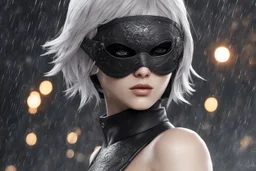 Hot 2B with blindfold in 8k nier automata artstyle, blind them, 2B Custom, blindfold, close picture, rain, fantasy world, intricate details, highly detailed, high details, detailed portrait, masterpiece,ultra detailed, ultra quality