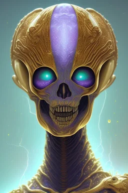 purple African alien, cracks in the head, evil, Asian eyes, weapons, blood, 8k, finely detailed, photo realistic, Boris Vallejo style turquoise skull head gold dragon space alien rain skeleton silver helmet golden space suit space ships