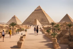 tourist walkway with the pyramids