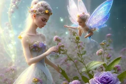 one very little beautiful fairy on a big crystal subtle flower in a galactic ambiance, transparent petals, delicate colors, in the foreground, full of details, smooth, bright sunshine，soft light atmosphere, light effect，vaporwave colorful, concept art, smooth, extremely sharp detail, finely tuned detail, ultra high definition, 8 k, unreal engine 5, ultra sharp focus