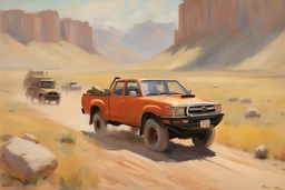 Mountains, sunny day, rocks, prairie, epic, toyota hilux landscapes advertising influence, willem maris, and auguste oleffe impressionism paintings