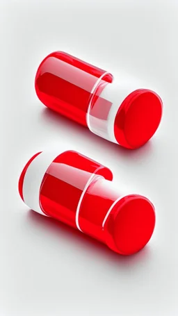 two red medicinal tablets, red ribbon, white background