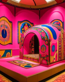 A pink mystical vault with quicksilver designed in medieval tapestry painted by Wassily Kandinsky