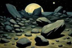 Rocks, night, 2000's sci-fi movies influence, edouard manet impressionism painting