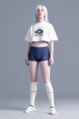 Billie Eilish, underpants, white socks, pale skin, high detail, realistic, 8k, not to be distinguished from a photo