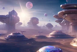 spaceport with transparent bridges, galactic environment and background with multicolored crystals, full of details, smooth, bright sunshine，soft light atmosphere, light effect，vaporwave colorful, concept art, smooth, extremely sharp detail, finely tuned detail, ultra high definition, 8 k, unreal engine 5, ultra sharp focus