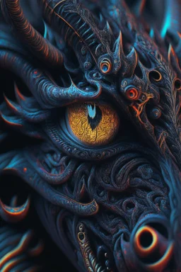 Black colorful demon,surreal, intricate, high detail, smooth, macro sharp focus, centered