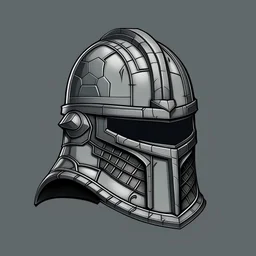 hero knight helmet, detailed, pixel style, plain grey background, contrasting bg