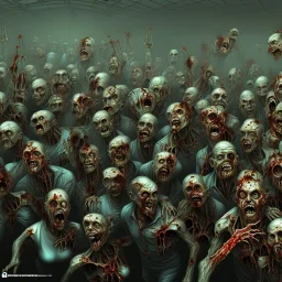 Foule zombie va au travail, full détail, 4k, couleurs vives