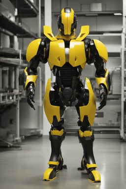 Yellow and black robotic beeman from the future with armor