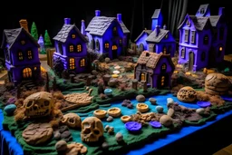 A light purple undead village made out of cookies and cakes painted by Vincent van Gogh