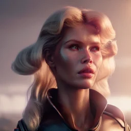 Ultra Realistic retro sci-fi movie scene, waist up view portrait, 5 clons blonde women, sweet young Claudia Schiffer face, perfect iris, glow eyes, makeup, weapon. Soldiers background, Retro sci-fi style, helmet, tight latex coat, fog, rain, soft color, highly detailed, unreal engine 5, ray tracing, RTX, lumen lighting, ultra detail, volumetric lighting, 3d, finely drawn, high definition, high resolution.