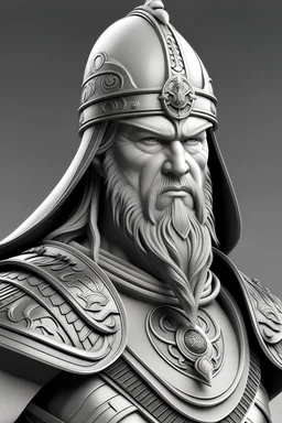 grey and white only middle age warrior hyper realistic style, 3d