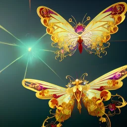 Абстрактная Белая Бабочка золотые цветы золотые хризантемы на крыльях радужные чешуйки с хвостом скрученные крылья со стеклянными шариками приплюснутая золотое плетение красные цветы зелёная трава стеклянные шарики