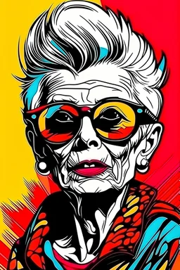 portrait femme âgée punk style pop art