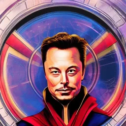 Time stone, Elon musk as doctor strange, heartbroken, heroic, flying, insanely detailed, sunlit, realistic, porter, multiverse,acrylic paint