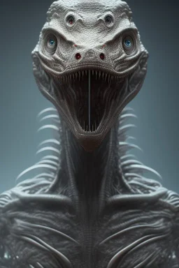 dinosaur alien, head, evil, 8k, finely detailed, photo realistic, HR Giger style