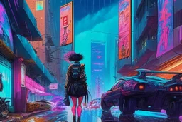 masterpiece, high detail, best quality, vibrant colors, Cyberpunk street, comic style