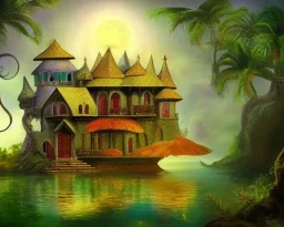 mystical house on a hot tropical island, fantasy art,