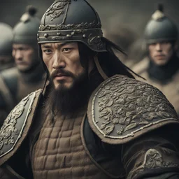 Close-up of a warrior the 1200s and a Mongol warriors, strong athletic build, cinematographic photo