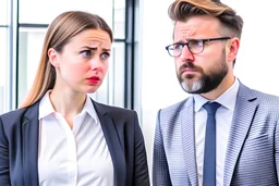 german man german woman confused in corporate office