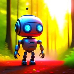 cute clairvoyant robot , on a mission through the seasons, hills and trees, motion blur, 8k, downlight, soft light, depth of field, photorealism, trending on art station, lotsa detail