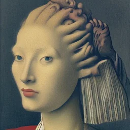 portait of a woman inspired by rené magritte, johannes vermeer, vincent van gogh, leonardo da vinci, michelangelo, and katsushika hokusai