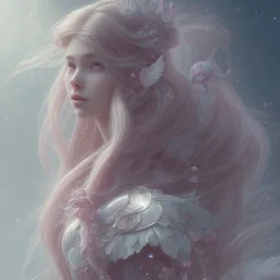 girl, fairy wings, cute, beautiful, long hair, pink hair, long eyelashes, fairycore auroracore head and shoulders portrait, 8k resolution concept art portrait by Greg Rutkowski, Artgerm, WLOP, Alphonse Mucha dynamic lighting hyperdetailed intricately detailed Splash art trending on Artstation triadic colors Unreal Engine 5 volumetric lighting