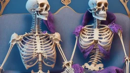 Famous Skeleton Couple Posing together wearing 1920's Hollywood Grandeur; Surreal, Intricately Detailed, Beautiful, Colorful, award-winning, high definition, ultra-detailed, beautiful, rose tones