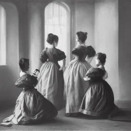 Four victorian girls on a baroque gym