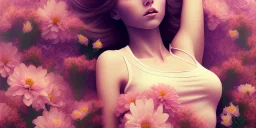 girl laying in flowers, beautiful, magical