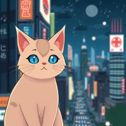 Cat hair emo , cyber eyes , Tokyo city night view wallpaper , cartoon