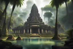 храмы ангкор ват камбоджи в джунглях пальмы скалы водопады лианы руины фэнтези арт