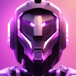 Handsome Robot face, Sci-fi character, purple backlight, pink and purple, scifi suit, profile, purple background