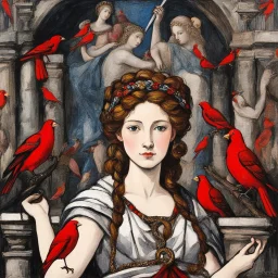[art by Jean-Paul Riopelle] Circe the incredible nymph with lovely braids in Sistine Chapel, she is surrounded by cardinals in the conclave