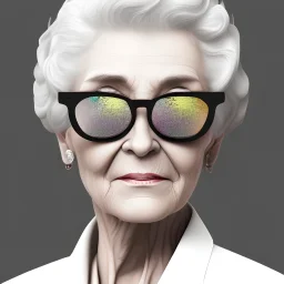 older lady with grey curls and sunglasses