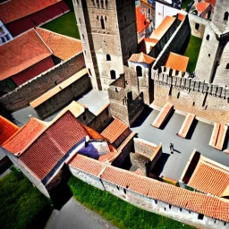 medieval city, walls, top view