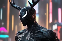 Black Shadow symbiote in 8k realistic anime e drawing style, close picture, Deer them, neon color, intricate details, highly detailed, high details, detailed portrait, masterpiece,ultra detailed, ultra quality