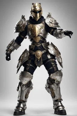 Excited art hip hop dancer wearing armor mechanical,full body