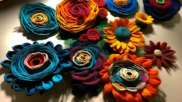 Flowers made out of Navajo yarn painted by Zhang Lu