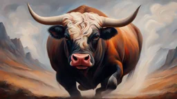 dangerous bull oil painting