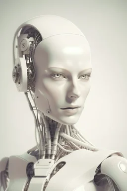 Portrait of a robotic woman, creamy colors,