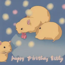 foto realistic hamster with party had and present with a card happy birthday written on it