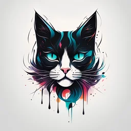 modern abstract vivid color tattoo ideas, simple minimalistic illustration on a pure white background < "The head of a black cat.">