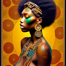 retrato de Mujer tribal africana bella con tatuajes con estilo de Gustav Klimt