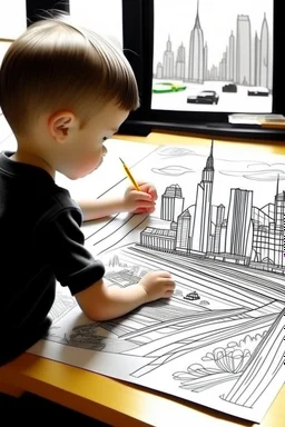 4 years old kid hand drawing of new york city