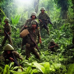 vietnam war. jungle. cd cover. bokeh. lens flare. warm lights. high detailed