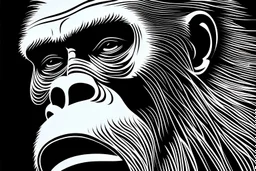 An abstrac gorilla that smoked a cigar, with lines of diffrent dark colors and a sense shadows and light . The style is beautiful, with cool lines and diffrent shapes . symbol the beauty of the art . Van gogh inspired design graphic, vector, contour, white background.
